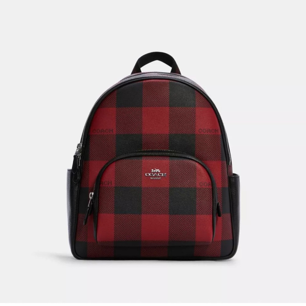 Coach Men's Or Womens Red and Black Plaid Large  Backpack